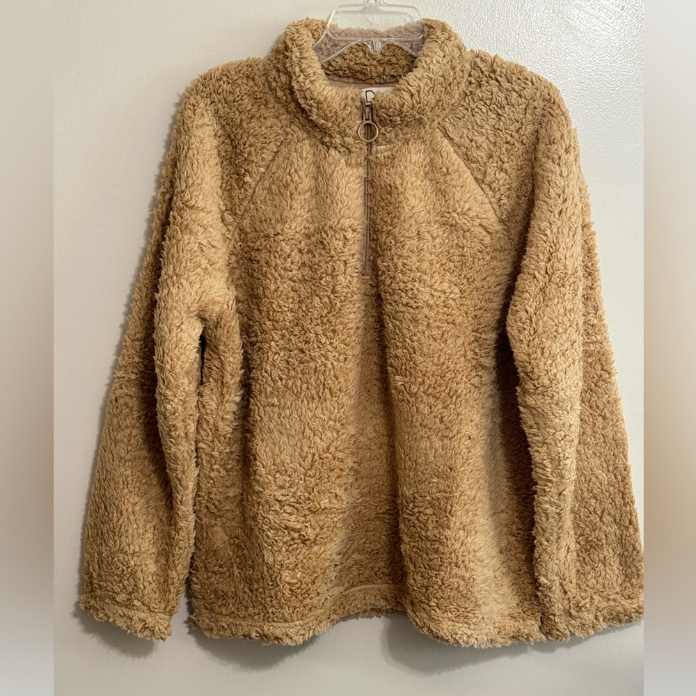 Sherpa Pullover Quarter Zip Sweater Tan Super Cozy Soft Fleece